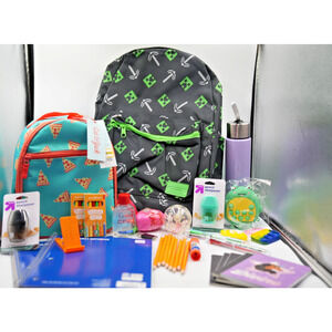 Minecraft Backpack & Pizza Lunch Bag Bundle w/ Supplies, USB, Pop Toy